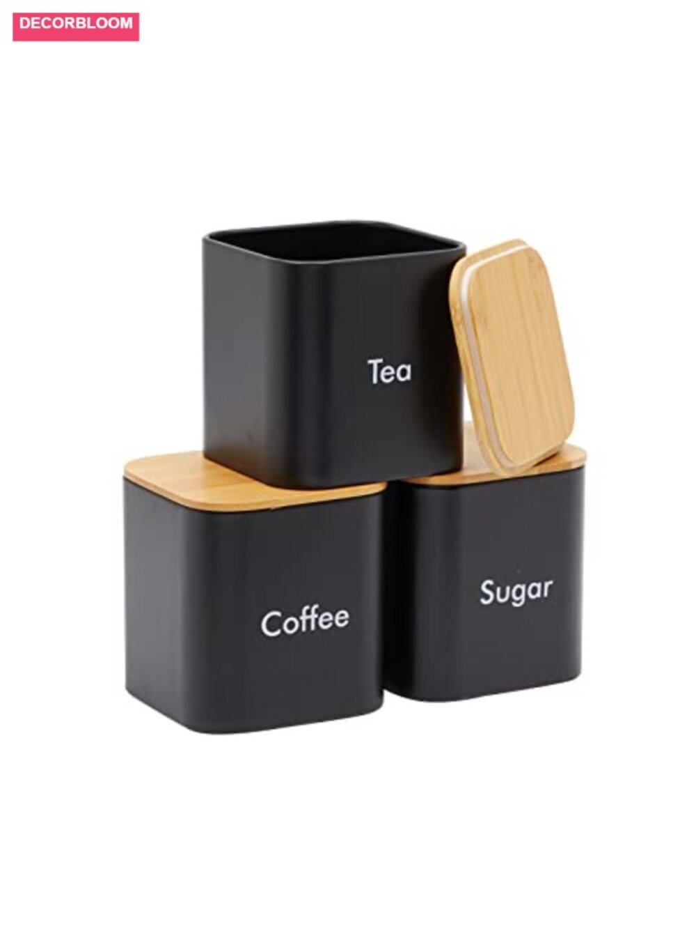 Iron Coffee Tea Sugar Canister Set, 3 Pack, 48 oz Each, Square